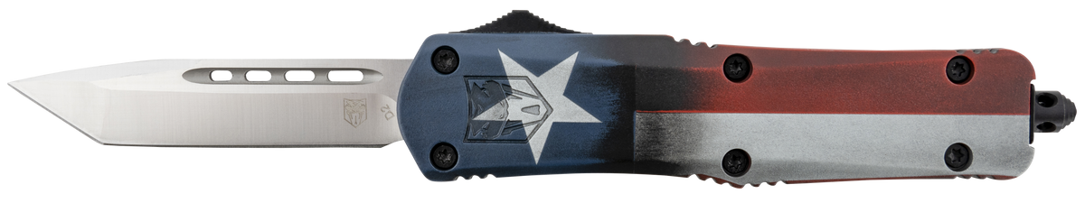 CobraTec Knives FS-3 Texas Flag Medium 3" Tanto Plain Satin D2 Steel 5" Aluminum Cerakoted Handle OTF