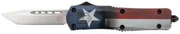 CobraTec Knives FS-3 Texas Flag Medium 3" Tanto Plain Satin D2 Steel 5" Aluminum Cerakoted Handle OTF