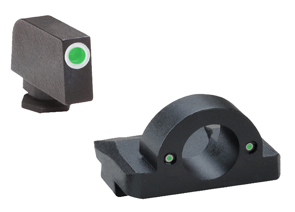 Ameriglo GL126 Ghost Ring Sight Set for Glock Gen 1-4 10mm/.45/.357 - Green Tritium White Outline Front / Green Tritium Rear