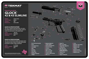 TekMat Glock Gen 3 Cleaning Mat 11x17" Pink Rubber Parts Diagram