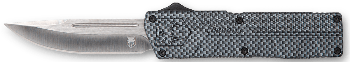 CobraTec Knives Lightweight 3.25" OTF Drop Point Plain D2 Steel Carbon Fiber Aluminum Handle