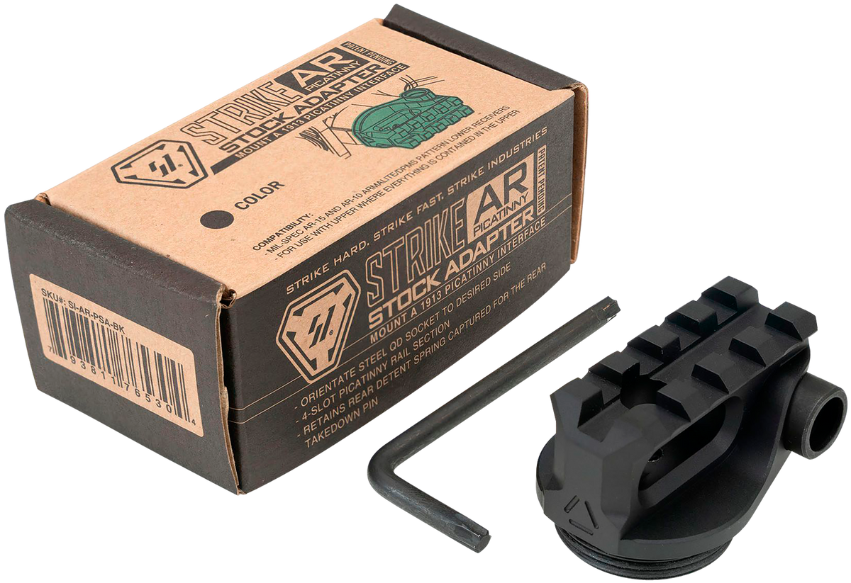 Strike Industries AR Picatinny Stock Adapter Black Anodized 6061-T6 Aluminum