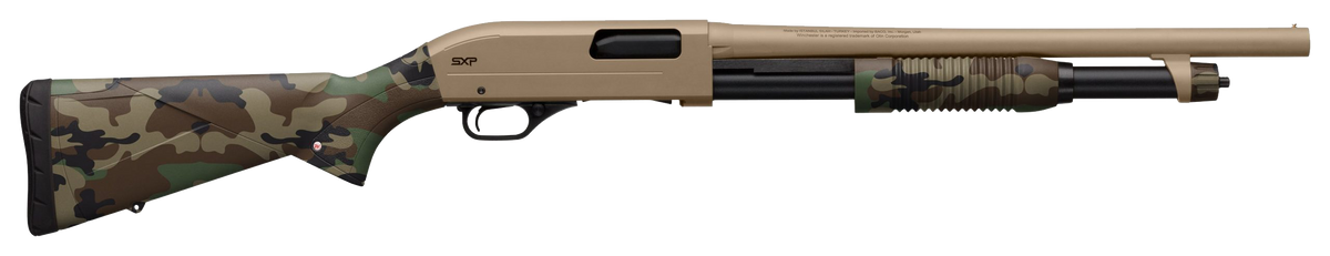 Winchester SXP Defender 20 Gauge 3" 5+1 18" Pump Shotgun - FDE Receiver, Woodland Camo Stock