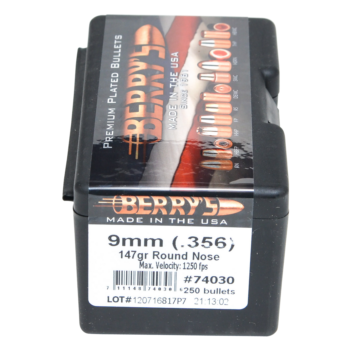 Berry's Superior 9mm .356 147gr Round Nose Pistol Bullets - 250/Box
