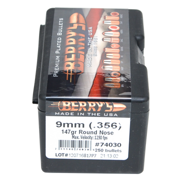 Berry's Superior 9mm .356 147gr Round Nose Pistol Bullets - 250/Box