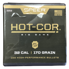 Speer Ammo 2259 Hot-Cor 32 Cal .321 170gr Soft Point Flat Nose Rifle Reloading Bullets - 100/Box