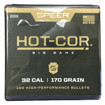 Speer Ammo 2259 Hot-Cor 32 Cal .321 170gr Soft Point Flat Nose Rifle Reloading Bullets - 100/Box
