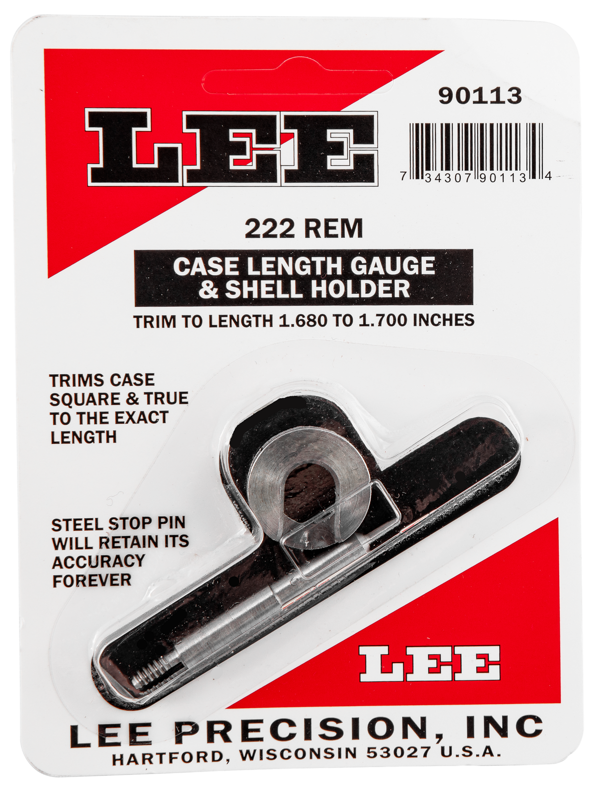Lee Precision 90113 Case Length Gauge 222 Rem Steel w/ Shell Holder