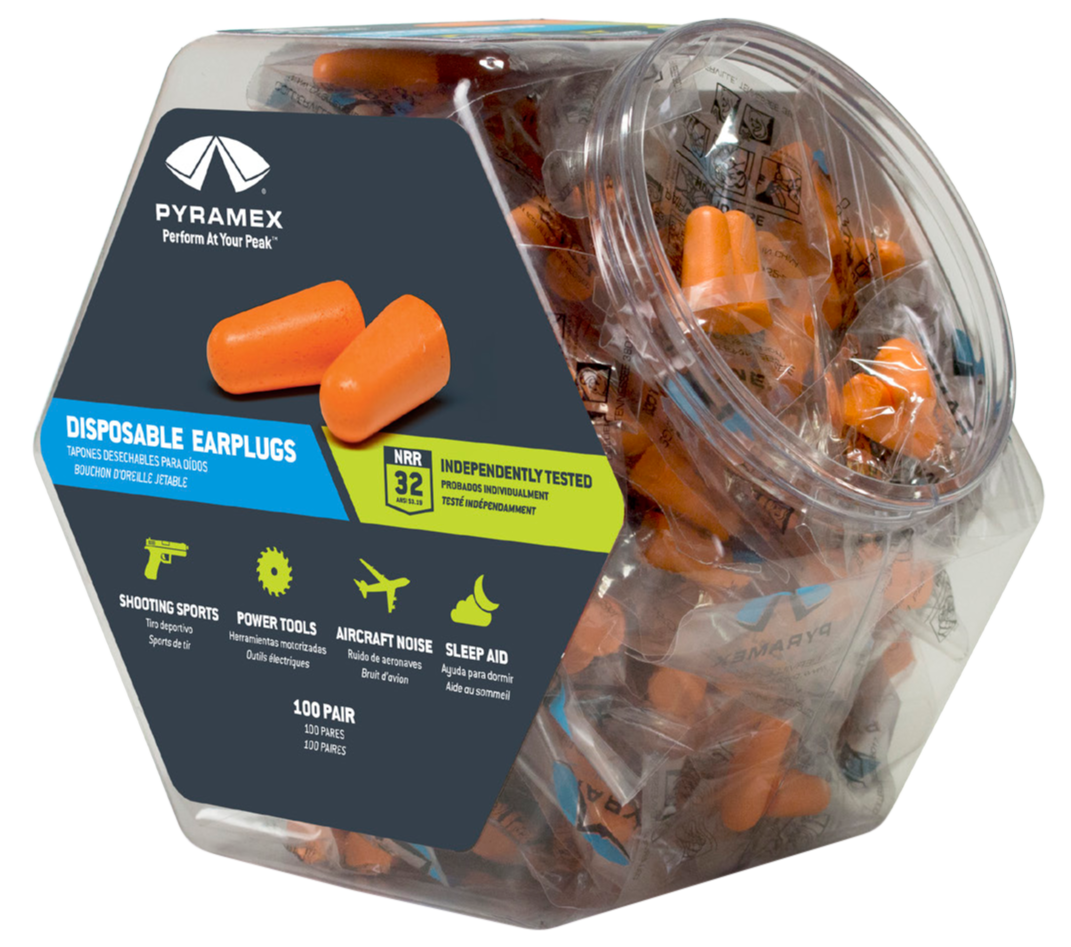 Pyramex PYDP1000BN Disposable Foam Earplugs 32 dB NRR Orange - 100 Pair Bin