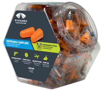 Pyramex PYDP1000BN Disposable Foam Earplugs 32 dB NRR Orange - 100 Pair Bin