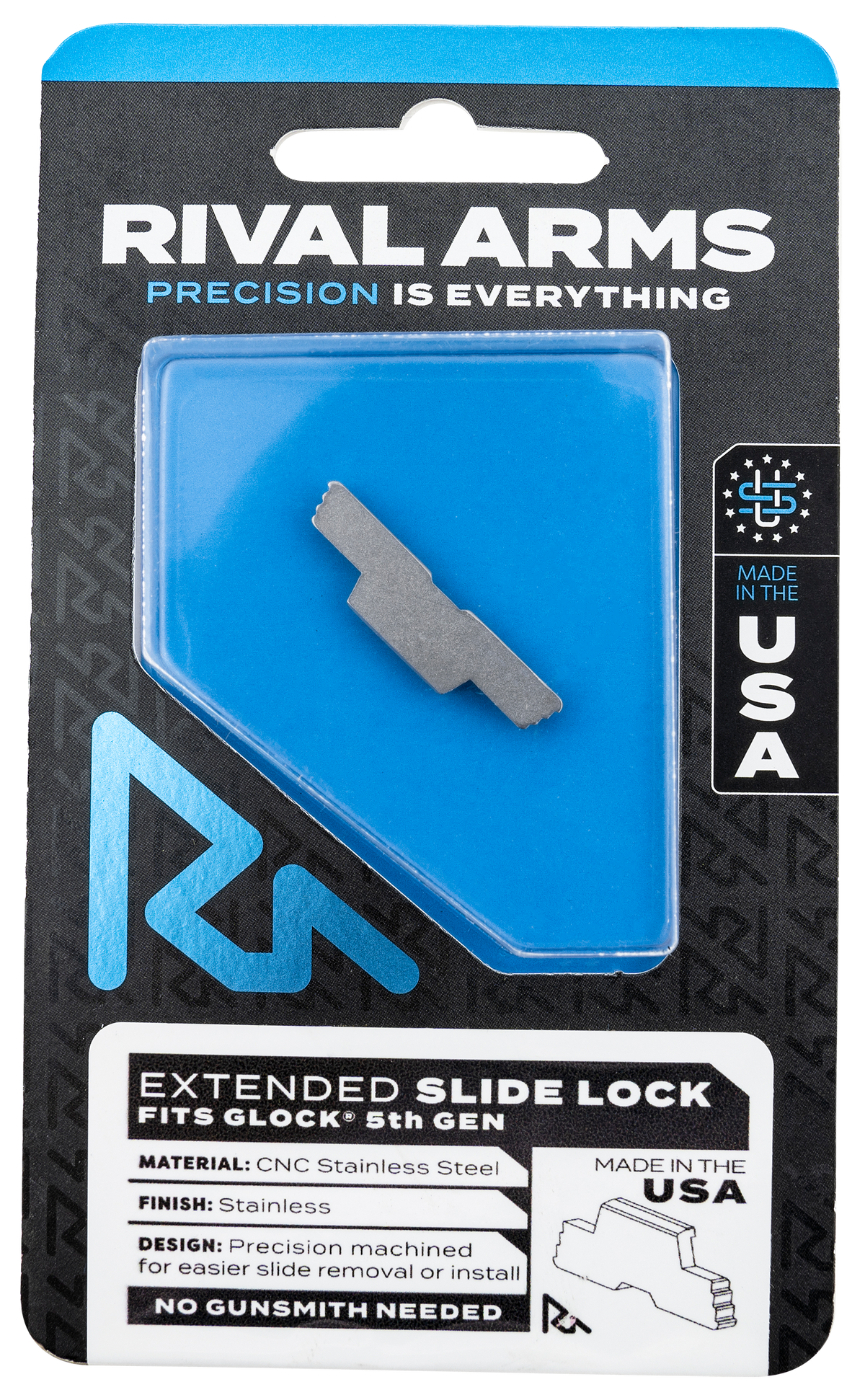 Rival Arms Extended Slide Lock Polished Stainless for Glock 17/19/34 Gen5