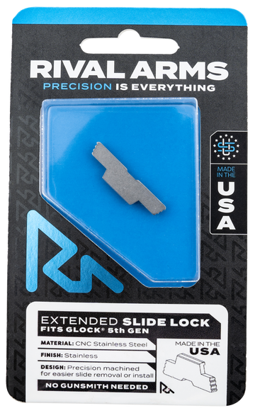 Rival Arms Extended Slide Lock Polished Stainless for Glock 17/19/34 Gen5
