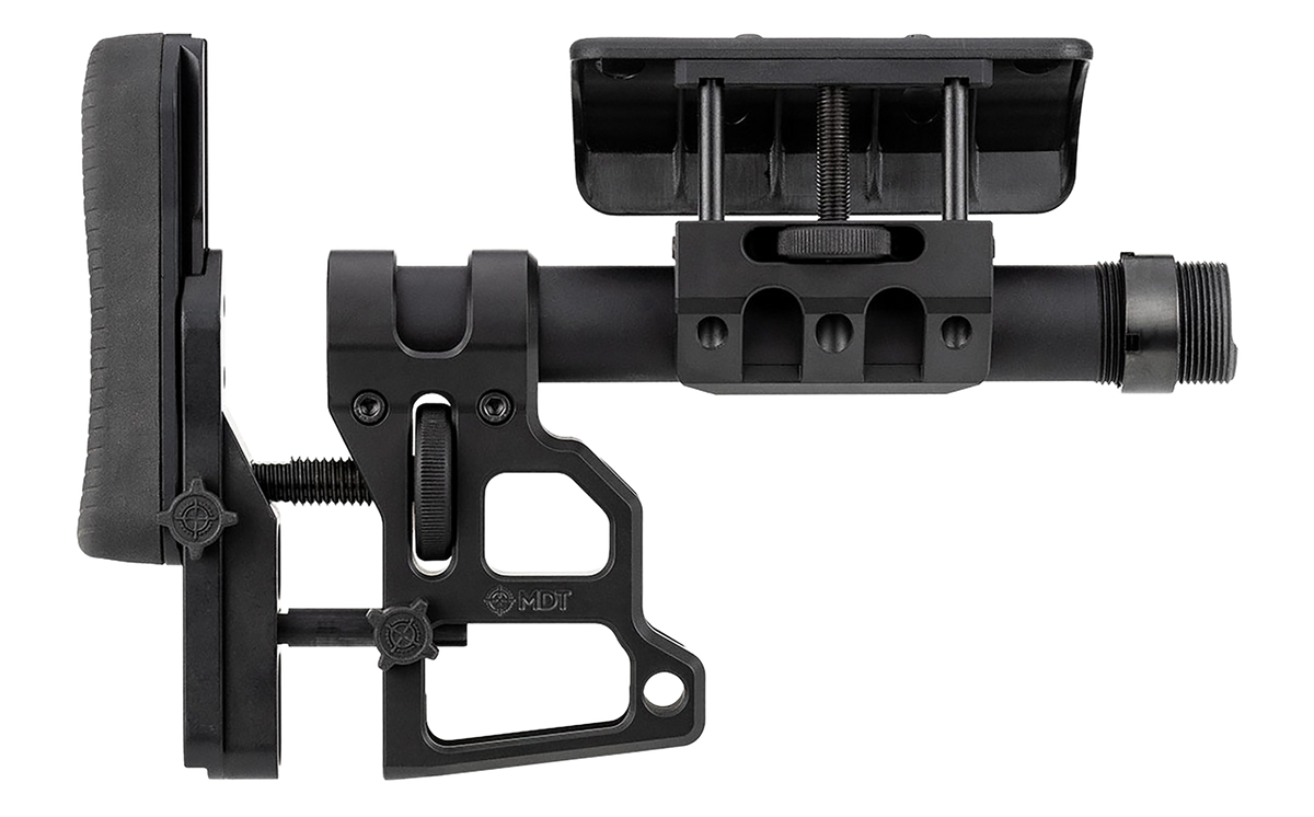 MDT Sporting Goods Skeleton Carbine Stock (SCS) Black Aluminum - Adj Cheekrest/Buttpad, Buffer Tube, QD Sling Mounts