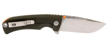 S.O.G Tellus FLK 3.65" Folding Clip Point Plain Stonewashed Cryo 440C SS Blade - Olive Drab Textured GRN Handle