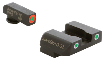 AmeriGlo GL241 Custom Classic Sight Set for Glock Gen 1-4 9mm/.40/.380 & Gen 5 10mm/.45 - Green Tritium Orange Outline Front / Green Tritium White Outline Rear