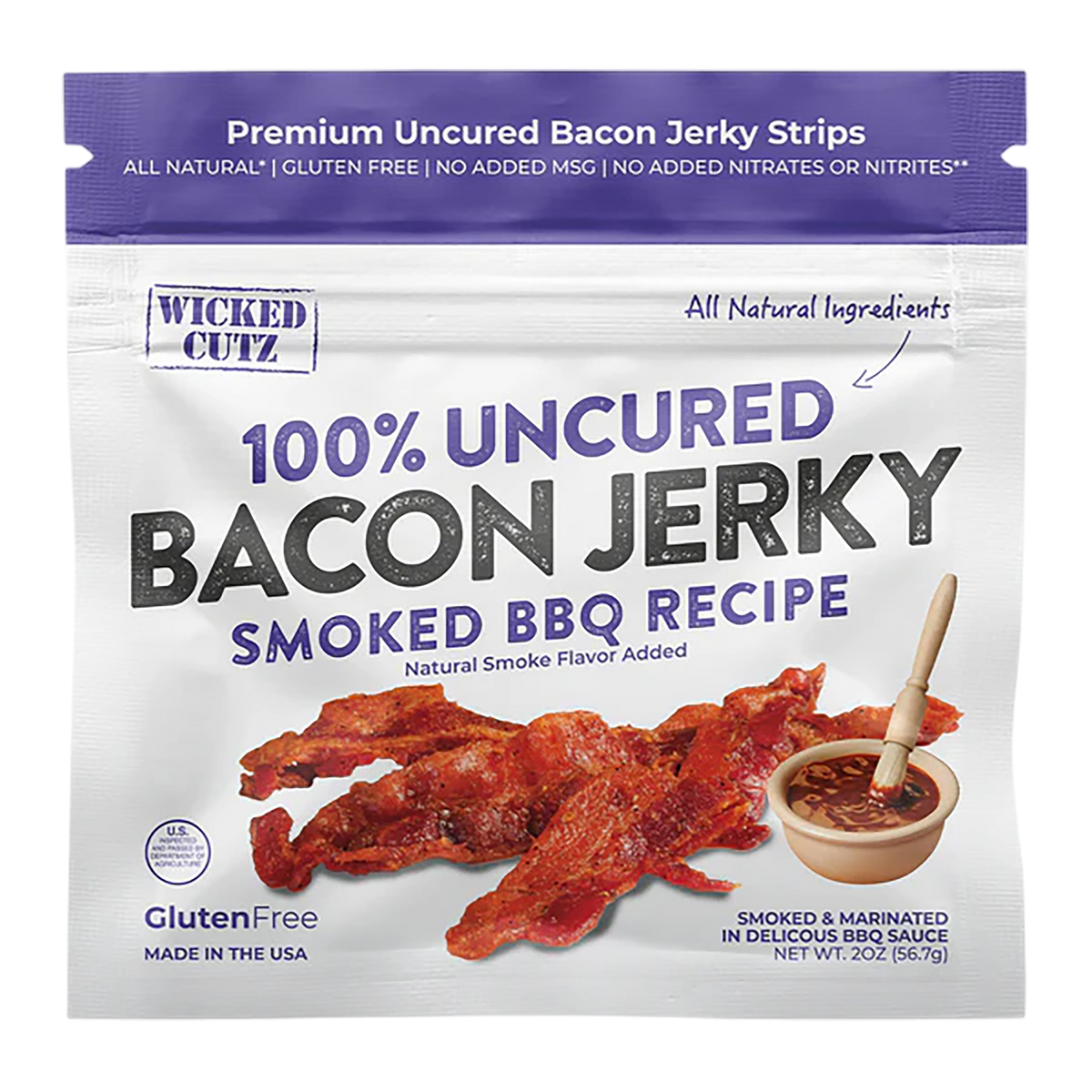 Wicked Cutz Smoked BBQ Bacon Jerky 2 oz 10 Pack