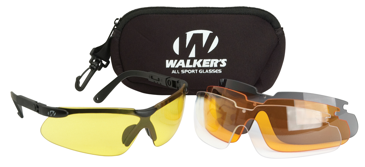 Walkers Game Ear Sport Glasses Combo 4 Interchangeable Polycarbonate Lenses Black Frame