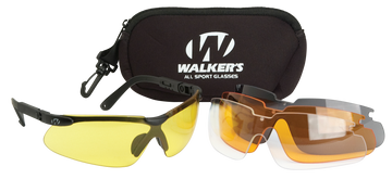 Walkers Game Ear Sport Glasses Combo 4 Interchangeable Polycarbonate Lenses Black Frame