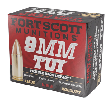 Fort Scott Munitions Tumble Upon Impact (TUI) 9mm Luger 115 gr Solid Copper Spun - Box or Case