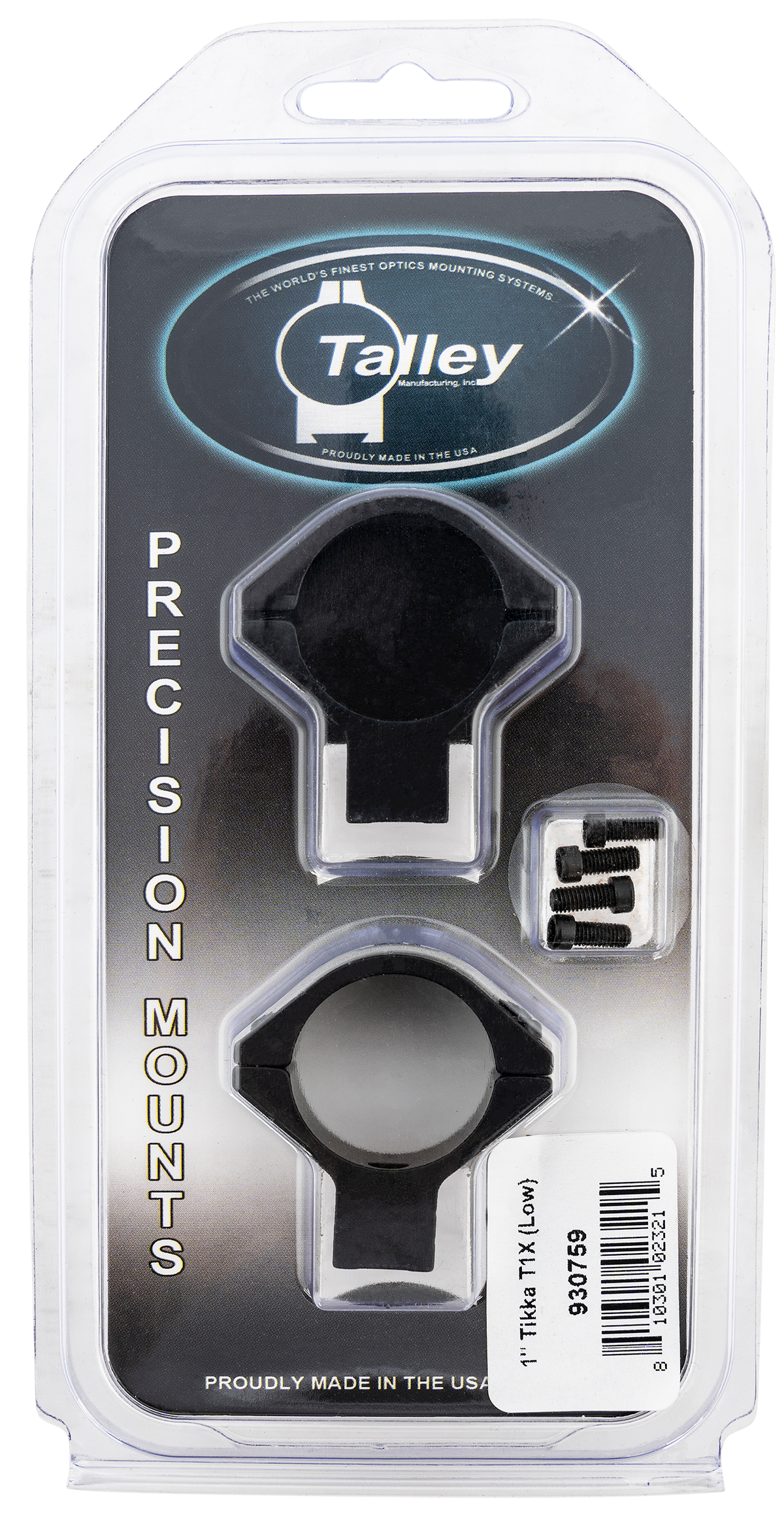 Talley 930759 Scope Mount/Ring Combo 1" Tube Tikka T1/T1X Low Rings 0 MOA - Black Anodized