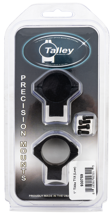 Talley 930759 Scope Mount/Ring Combo 1" Tube Tikka T1/T1X Low Rings 0 MOA - Black Anodized
