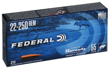 Federal Varmint & Predator 22-250 Rem 55gr Hornady V-Max 20rd - Box or Case