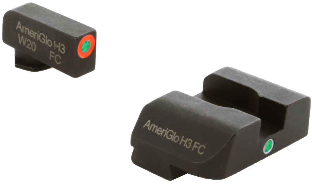 AmeriGlo GL201 i-Dot Night Sight Set for Glock - Green Tritium Orange Outline Front, Green Tritium Rear