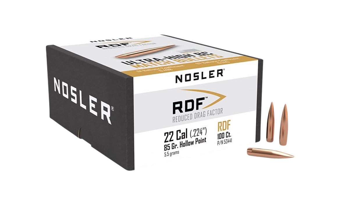 Nosler RDF Match 22 Cal 85gr Hollow Point Boat Tail Reloading Bullets - 100/Box