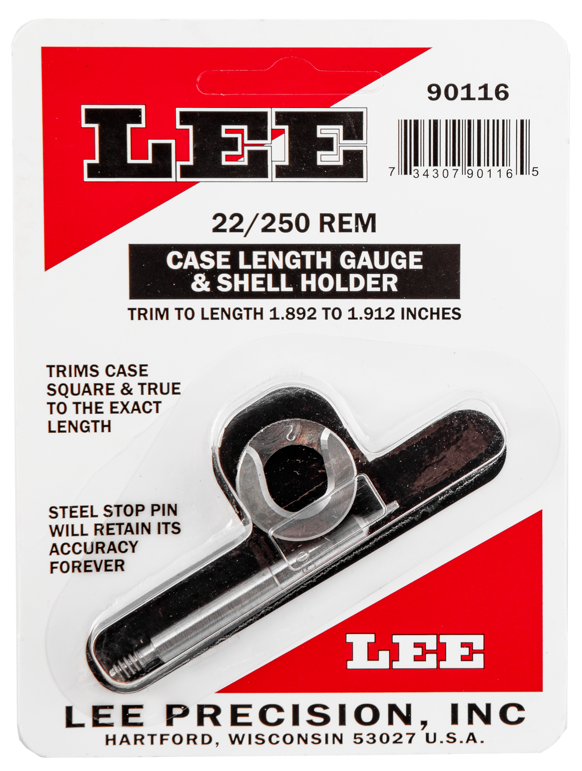 Lee Precision 90116 Case Length Gauge & Shell Holder 22-250 Rem