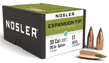 Nosler E-Tip 30 Caliber .308 110gr Spitzer Lead-Free Reloading Bullets - 50/Box