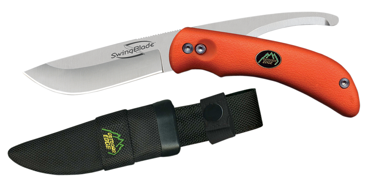 Outdoor Edge SwingBlade 3.60"/3.20" Folding Skinning/Gutting Plain AUS-8 Blaze Orange TPR Handle