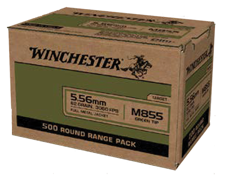 Winchester Ammo USA M855 Green Tip 5.56x45mm NATO 62gr Full Metal Jacket 500 Rounds - Box or Case