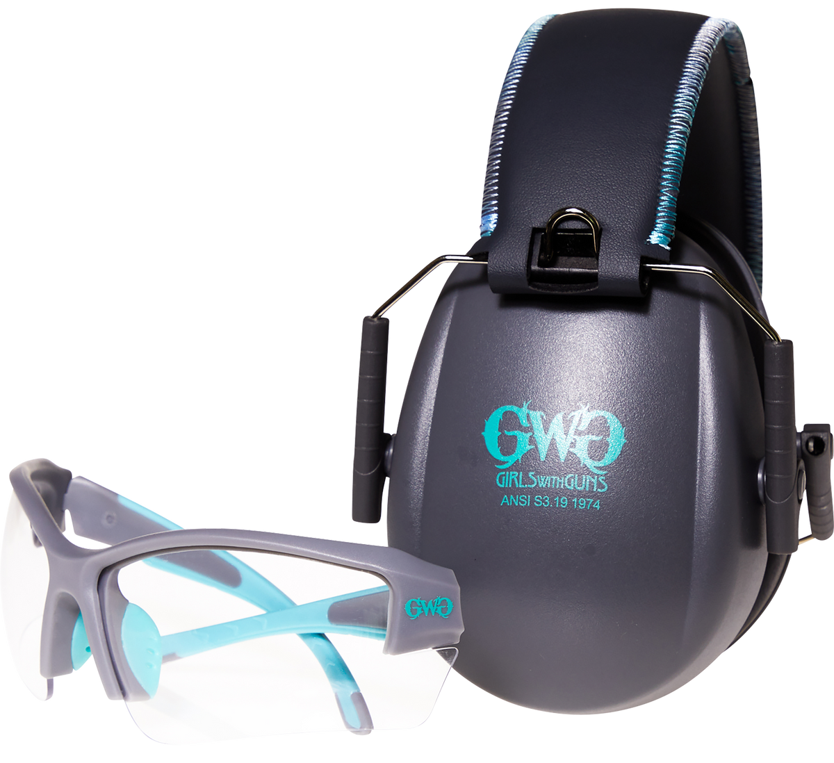 Girls With Guns 2388 Assure Protective Safety Glasses & Earmuff Combo 23 dB NRR Clear Anti-Scratch Gray Frame