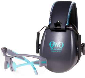 Girls With Guns 2388 Assure Protective Safety Glasses & Earmuff Combo 23 dB NRR Clear Anti-Scratch Gray Frame