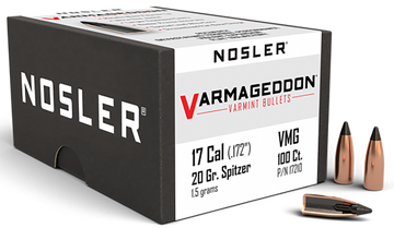 Nosler Varmageddon 17 Cal 20gr Flat Base Tipped 100/Box