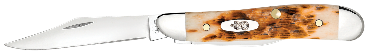 Case Peanut 2.10"/1.53" Folding Clip Point/Pen Plain Tru-Sharp SS Knife - Peach Seed Jigged Amber Bone Handle