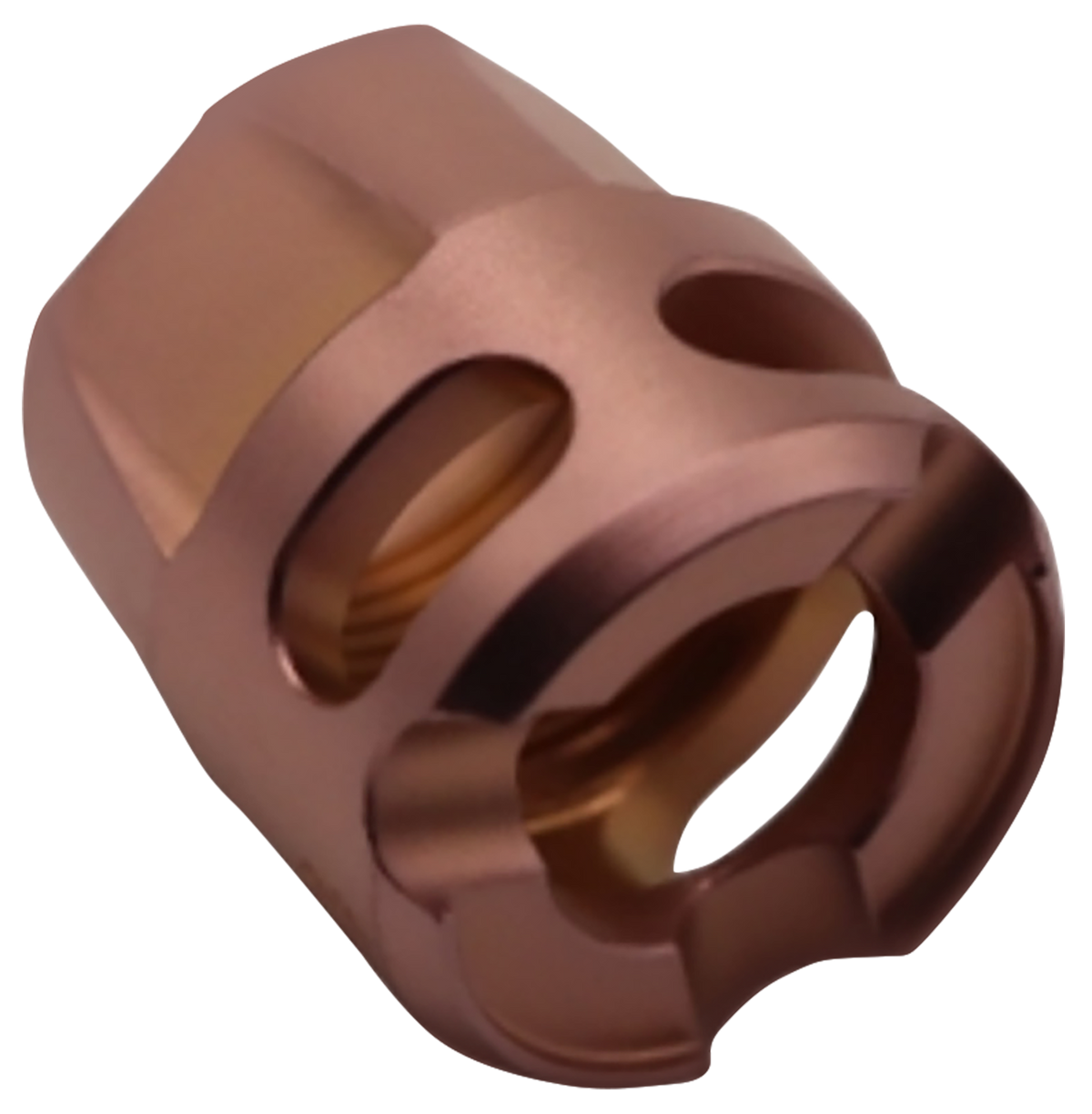 True Precision Y-Type Micro Compensator 9mm/.380 ACP 1/2x28 Copper PVD 416R Stainless