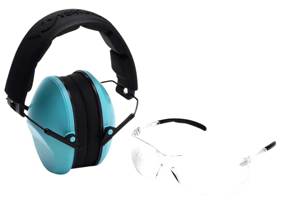 Pyramex VGCOMBO410 Low-Profile Combo Kit Clear Lens Powder Blue 24 dB NRR Earmuffs Z87.1