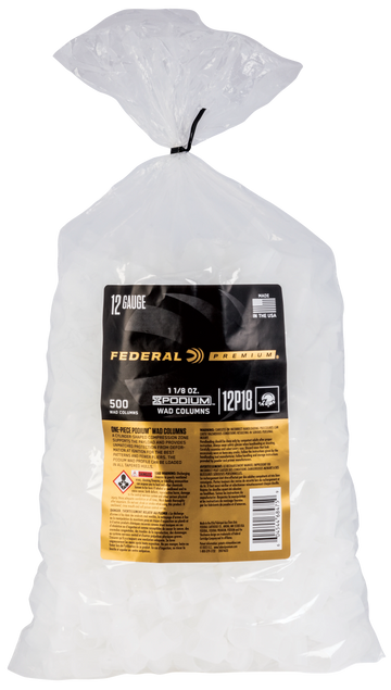 Federal 12P18 Podium Wad 12 Gauge 1 1/8 oz White Plastic Wads - 5000/Case