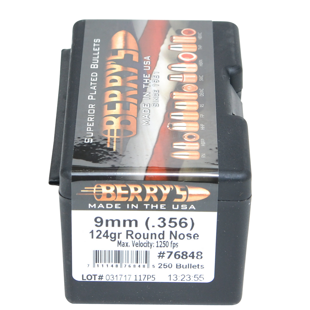 Berry's Superior Plated 9mm .356 124gr Round Nose Pistol Bullets - 250/Box