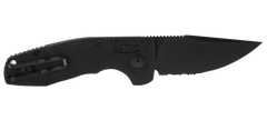 S.O.G SOG-TAC Auto Compact 2.94" Folding Straight Back Part Serrated Black TiNi Cryo D2 Black Aluminum Handle