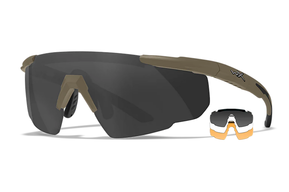 Wiley X Saber Advanced 308T Smoke Gray/Clear/Light Rust Polycarbonate Matte Tan Frame Safety Glasses