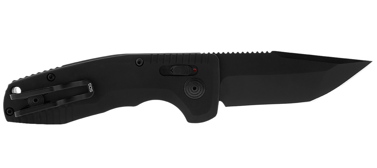 S.O.G SOG-TAC AU Compact 2.94" Folding Automatic Tanto Plain Cryo D2 Steel Black TiNi Aluminum Handle