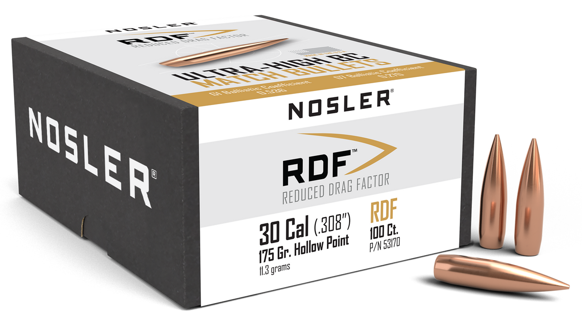 Nosler RDF Match 30 Cal .308 175gr Hollow Point Boat Tail Bullets - 100/Box