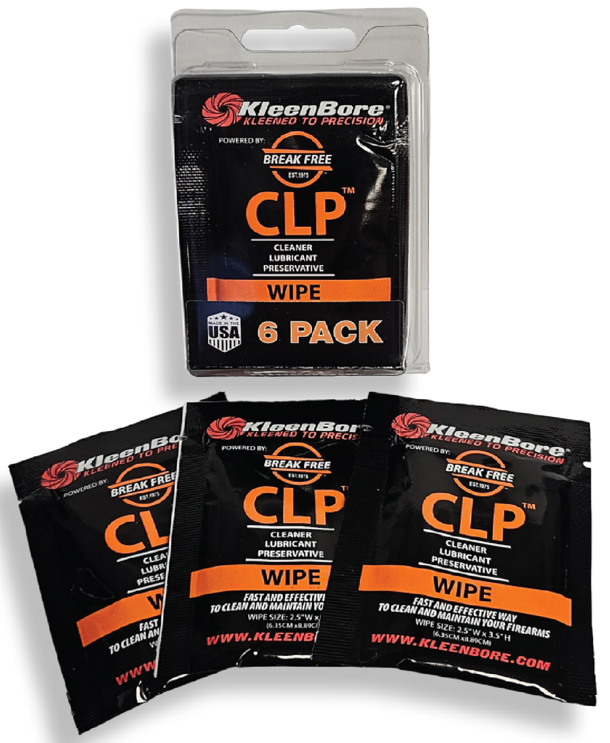 Kleen-Bore KBBF6PK BreakFree CLP Wipes 6-Pack - 5" x 7.75"