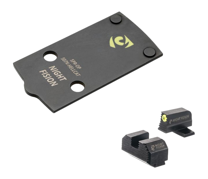 Night Fision SPR-OPBS-507K-HC Optic Plate + Backup Sight Combo - Fits Springfield Hellcat / Holosun 507K - Yellow Front