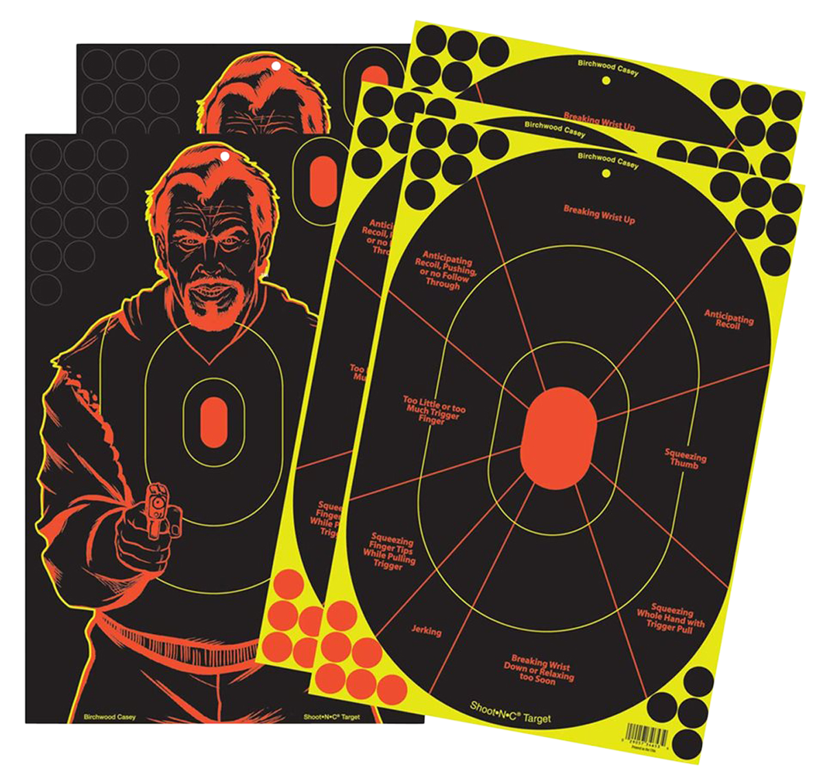 Birchwood Casey Shoot-N-C 12"x18" Trainer/Bad Guy Reactive Paper Target Combo 5 Pack