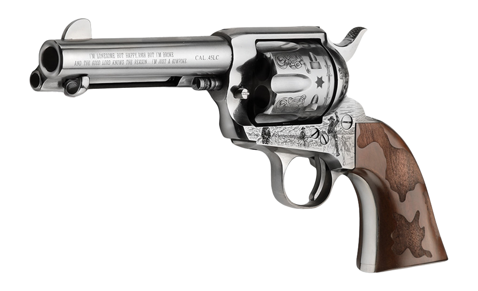 Pietta Cowpoke 45 Long Colt 4.75" 6-Shot Single-Action Revolver - Nickel Engraved