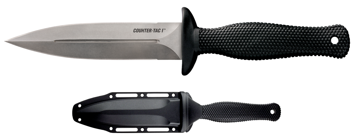 Cold Steel Counter TAC I 5" Fixed Spear Point Plain AUS-8A SS Stone Washed Black Kray-Ex Handle