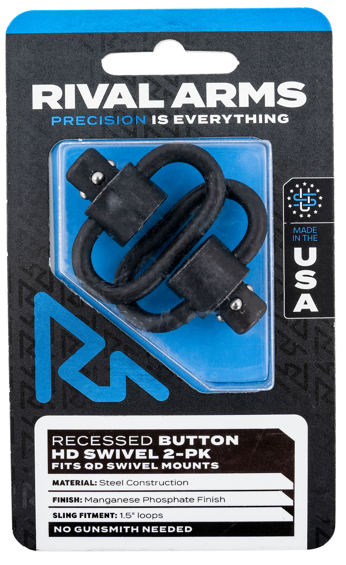 Rival Arms HD Swivel Set 1.5" Loops Black Manganese Phosphate Steel with Recessed Button